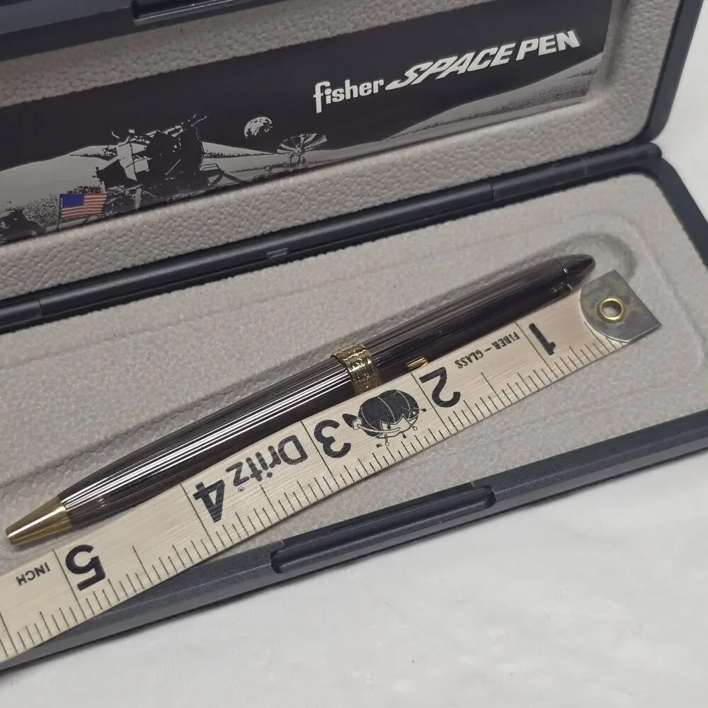 Fisher Original Astronaut Classic Space Pen Gunmetal Gold Tone Rim With Box